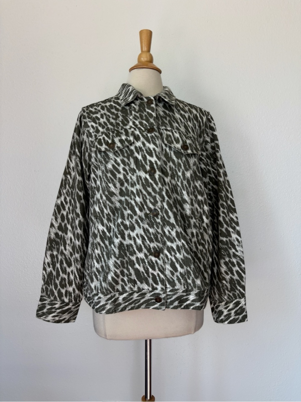 Green & White Denim Button Down Jacket